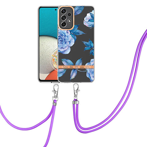 Funda Silicona Gel Goma Patron de Moda Carcasa con Acollador Cordon Lanyard Y06B para Samsung Galaxy A53 5G Azul