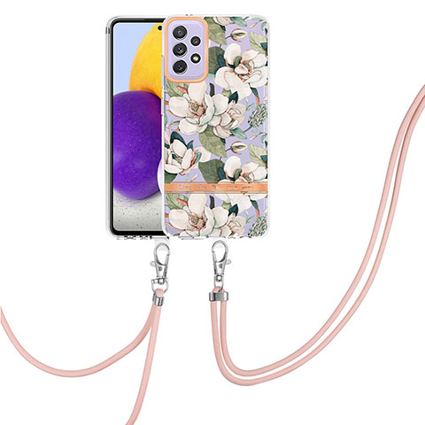 Funda Silicona Gel Goma Patron de Moda Carcasa con Acollador Cordon Lanyard Y06B para Samsung Galaxy A72 4G Blanco