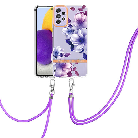 Funda Silicona Gel Goma Patron de Moda Carcasa con Acollador Cordon Lanyard Y06B para Samsung Galaxy A72 5G Morado