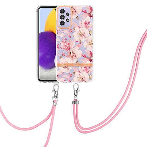 Funda Silicona Gel Goma Patron de Moda Carcasa con Acollador Cordon Lanyard Y06B para Samsung Galaxy A72 5G Rosa