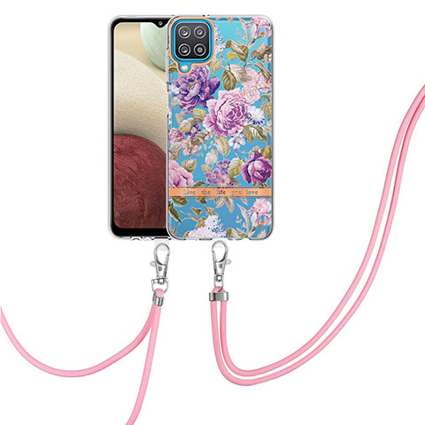 Funda Silicona Gel Goma Patron de Moda Carcasa con Acollador Cordon Lanyard Y06B para Samsung Galaxy M12 Purpura Claro