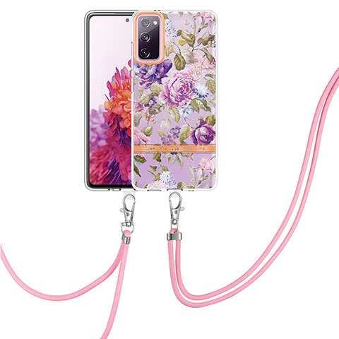 Funda Silicona Gel Goma Patron de Moda Carcasa con Acollador Cordon Lanyard Y06B para Samsung Galaxy S20 FE (2022) 5G Purpura Claro