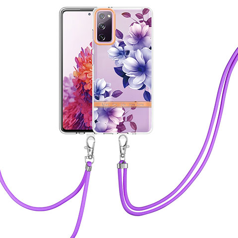 Funda Silicona Gel Goma Patron de Moda Carcasa con Acollador Cordon Lanyard Y06B para Samsung Galaxy S20 FE 4G Morado