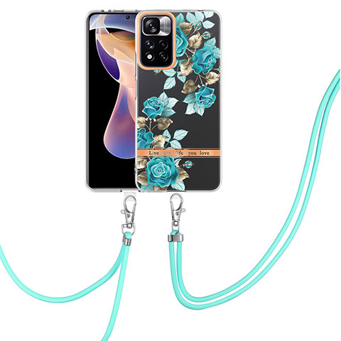 Funda Silicona Gel Goma Patron de Moda Carcasa con Acollador Cordon Lanyard Y06B para Xiaomi Mi 11i 5G (2022) Cian