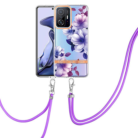 Funda Silicona Gel Goma Patron de Moda Carcasa con Acollador Cordon Lanyard Y06B para Xiaomi Mi 11T Pro 5G Morado