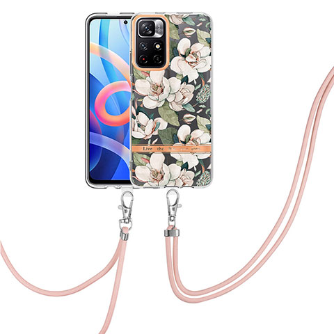 Funda Silicona Gel Goma Patron de Moda Carcasa con Acollador Cordon Lanyard Y06B para Xiaomi Poco M4 Pro 5G Blanco