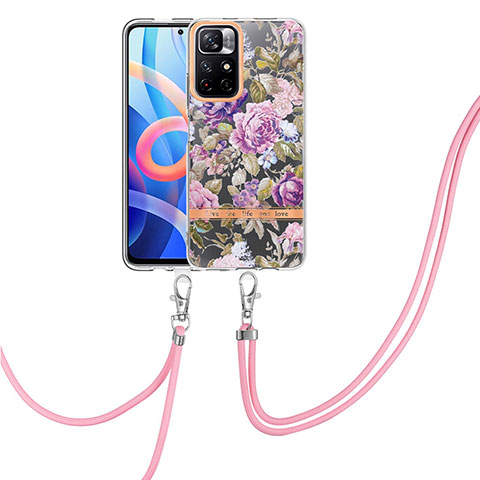 Funda Silicona Gel Goma Patron de Moda Carcasa con Acollador Cordon Lanyard Y06B para Xiaomi Poco M4 Pro 5G Purpura Claro