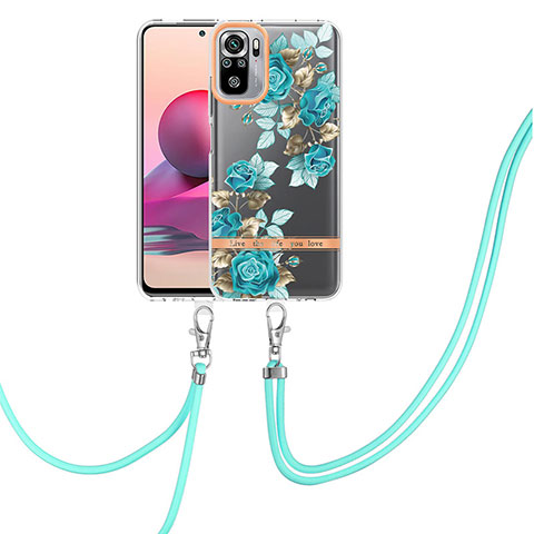 Funda Silicona Gel Goma Patron de Moda Carcasa con Acollador Cordon Lanyard Y06B para Xiaomi Poco M5S Cian