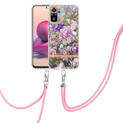 Funda Silicona Gel Goma Patron de Moda Carcasa con Acollador Cordon Lanyard Y06B para Xiaomi Poco M5S Purpura Claro