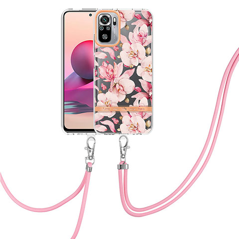 Funda Silicona Gel Goma Patron de Moda Carcasa con Acollador Cordon Lanyard Y06B para Xiaomi Poco M5S Rosa