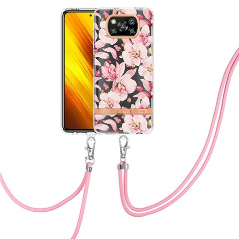 Funda Silicona Gel Goma Patron de Moda Carcasa con Acollador Cordon Lanyard Y06B para Xiaomi Poco X3 NFC Rosa