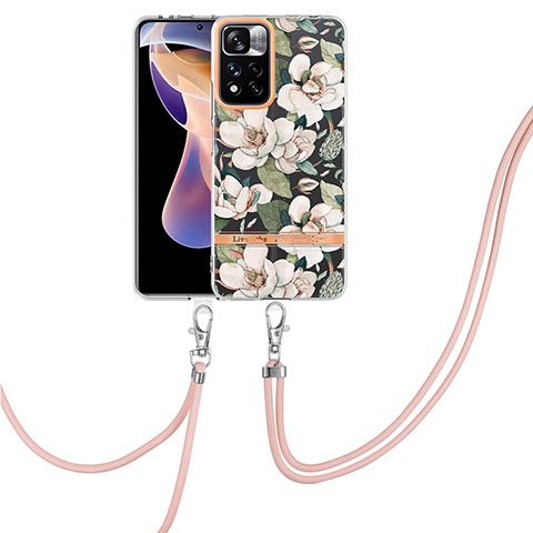 Funda Silicona Gel Goma Patron de Moda Carcasa con Acollador Cordon Lanyard Y06B para Xiaomi Poco X4 NFC Blanco