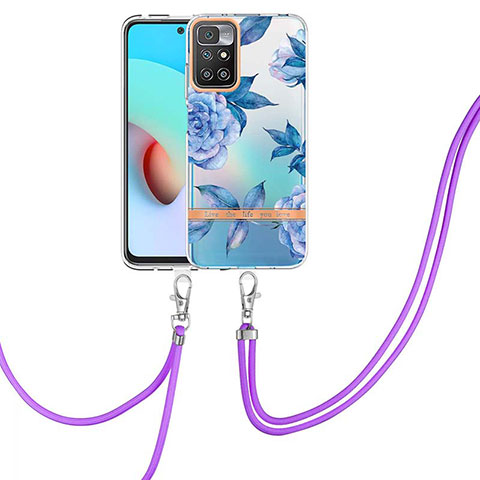 Funda Silicona Gel Goma Patron de Moda Carcasa con Acollador Cordon Lanyard Y06B para Xiaomi Redmi 10 (2022) Azul