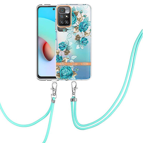 Funda Silicona Gel Goma Patron de Moda Carcasa con Acollador Cordon Lanyard Y06B para Xiaomi Redmi 10 (2022) Cian