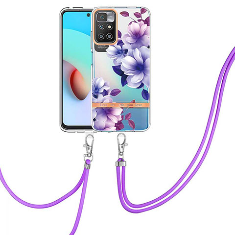 Funda Silicona Gel Goma Patron de Moda Carcasa con Acollador Cordon Lanyard Y06B para Xiaomi Redmi 10 (2022) Morado