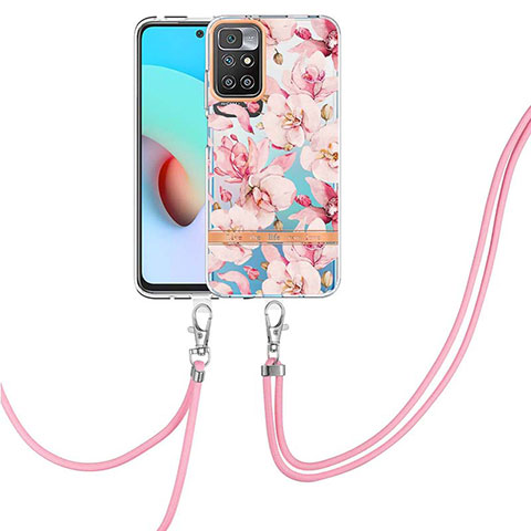 Funda Silicona Gel Goma Patron de Moda Carcasa con Acollador Cordon Lanyard Y06B para Xiaomi Redmi 10 (2022) Rosa