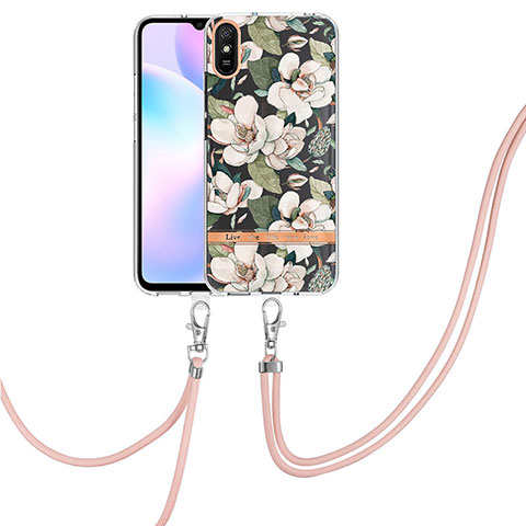 Funda Silicona Gel Goma Patron de Moda Carcasa con Acollador Cordon Lanyard Y06B para Xiaomi Redmi 9i Blanco