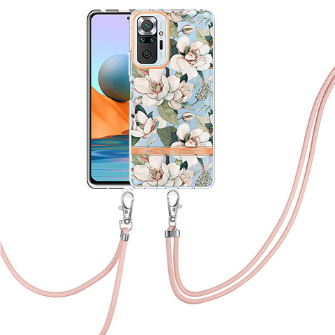 Funda Silicona Gel Goma Patron de Moda Carcasa con Acollador Cordon Lanyard Y06B para Xiaomi Redmi Note 10 Pro 4G Blanco