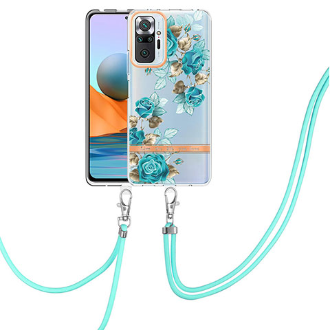 Funda Silicona Gel Goma Patron de Moda Carcasa con Acollador Cordon Lanyard Y06B para Xiaomi Redmi Note 10 Pro 4G Cian