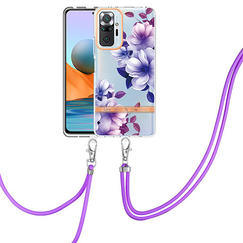 Funda Silicona Gel Goma Patron de Moda Carcasa con Acollador Cordon Lanyard Y06B para Xiaomi Redmi Note 10 Pro 4G Morado