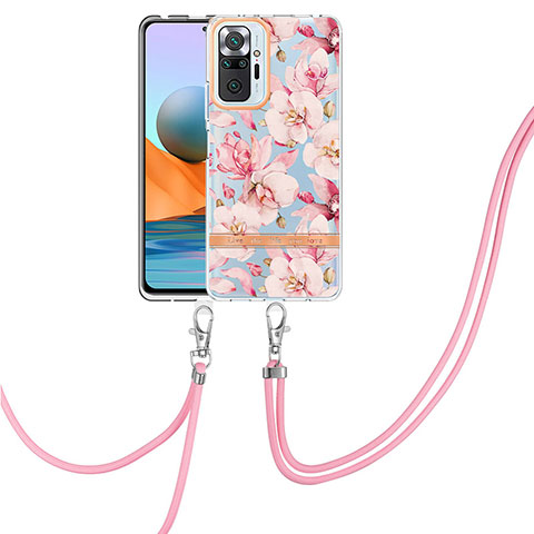 Funda Silicona Gel Goma Patron de Moda Carcasa con Acollador Cordon Lanyard Y06B para Xiaomi Redmi Note 10 Pro 4G Rosa