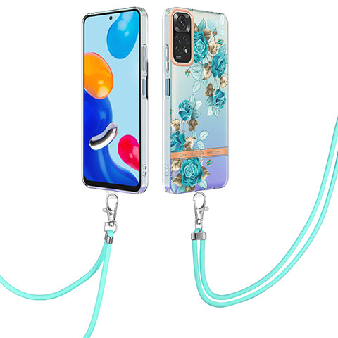 Funda Silicona Gel Goma Patron de Moda Carcasa con Acollador Cordon Lanyard Y06B para Xiaomi Redmi Note 11 4G (2022) Cian