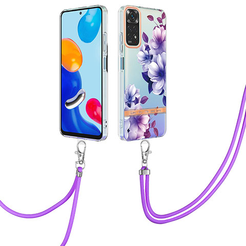 Funda Silicona Gel Goma Patron de Moda Carcasa con Acollador Cordon Lanyard Y06B para Xiaomi Redmi Note 11 4G (2022) Morado