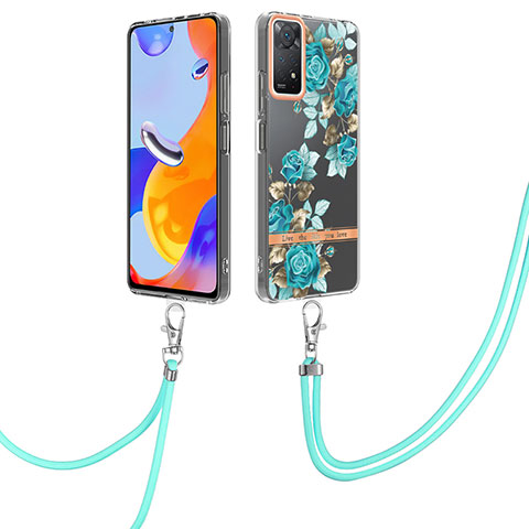 Funda Silicona Gel Goma Patron de Moda Carcasa con Acollador Cordon Lanyard Y06B para Xiaomi Redmi Note 11 Pro 4G Cian