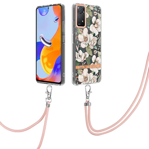 Funda Silicona Gel Goma Patron de Moda Carcasa con Acollador Cordon Lanyard Y06B para Xiaomi Redmi Note 11 Pro 5G Blanco