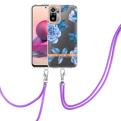 Funda Silicona Gel Goma Patron de Moda Carcasa con Acollador Cordon Lanyard Y06B para Xiaomi Redmi Note 11 SE India 4G Azul