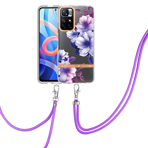 Funda Silicona Gel Goma Patron de Moda Carcasa con Acollador Cordon Lanyard Y06B para Xiaomi Redmi Note 11T 5G Morado