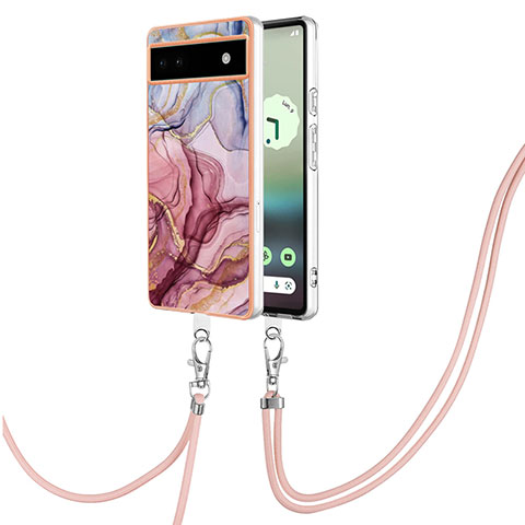 Funda Silicona Gel Goma Patron de Moda Carcasa con Acollador Cordon Lanyard Y07B para Google Pixel 6a 5G Multicolor