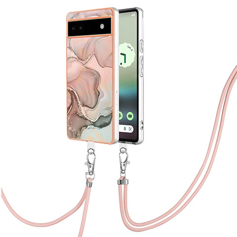 Funda Silicona Gel Goma Patron de Moda Carcasa con Acollador Cordon Lanyard Y07B para Google Pixel 6a 5G Rosa