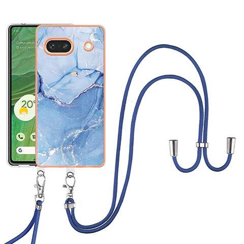 Funda Silicona Gel Goma Patron de Moda Carcasa con Acollador Cordon Lanyard Y07B para Google Pixel 7a 5G Azul