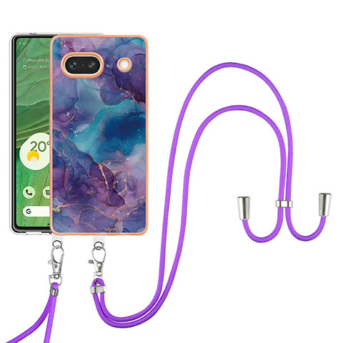 Funda Silicona Gel Goma Patron de Moda Carcasa con Acollador Cordon Lanyard Y07B para Google Pixel 7a 5G Morado