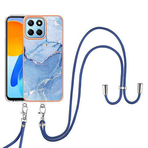 Funda Silicona Gel Goma Patron de Moda Carcasa con Acollador Cordon Lanyard Y07B para Huawei Honor 70 Lite 5G Azul