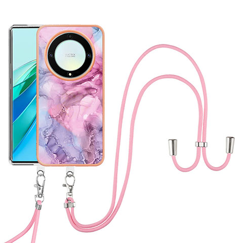 Funda Silicona Gel Goma Patron de Moda Carcasa con Acollador Cordon Lanyard Y07B para Huawei Honor Magic5 Lite 5G Purpura Claro