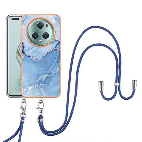 Funda Silicona Gel Goma Patron de Moda Carcasa con Acollador Cordon Lanyard Y07B para Huawei Honor Magic5 Pro 5G Azul