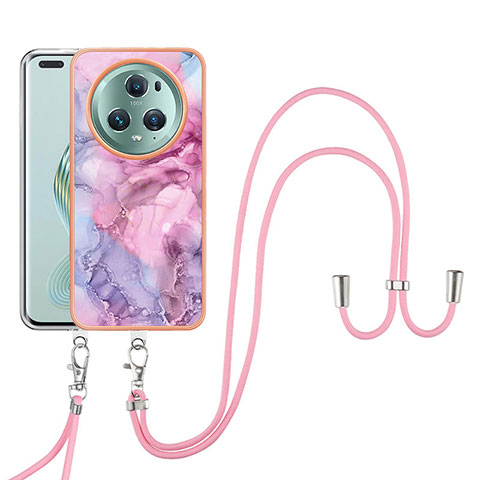 Funda Silicona Gel Goma Patron de Moda Carcasa con Acollador Cordon Lanyard Y07B para Huawei Honor Magic5 Pro 5G Purpura Claro