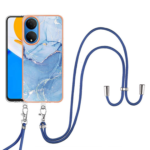 Funda Silicona Gel Goma Patron de Moda Carcasa con Acollador Cordon Lanyard Y07B para Huawei Honor X7 Azul