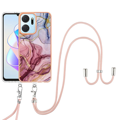 Funda Silicona Gel Goma Patron de Moda Carcasa con Acollador Cordon Lanyard Y07B para Huawei Honor X7a Multicolor