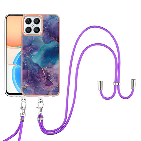 Funda Silicona Gel Goma Patron de Moda Carcasa con Acollador Cordon Lanyard Y07B para Huawei Honor X8 4G Morado