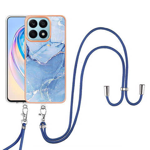 Funda Silicona Gel Goma Patron de Moda Carcasa con Acollador Cordon Lanyard Y07B para Huawei Honor X8a 4G Azul