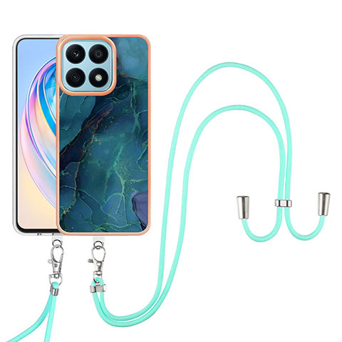 Funda Silicona Gel Goma Patron de Moda Carcasa con Acollador Cordon Lanyard Y07B para Huawei Honor X8a 4G Verde