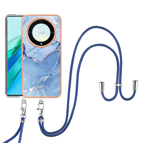 Funda Silicona Gel Goma Patron de Moda Carcasa con Acollador Cordon Lanyard Y07B para Huawei Honor X9a 5G Azul