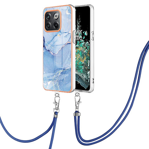 Funda Silicona Gel Goma Patron de Moda Carcasa con Acollador Cordon Lanyard Y07B para OnePlus 10T 5G Azul