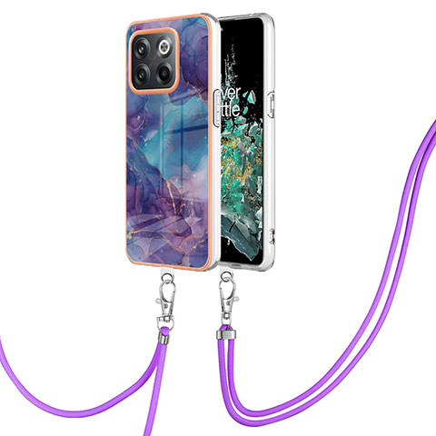 Funda Silicona Gel Goma Patron de Moda Carcasa con Acollador Cordon Lanyard Y07B para OnePlus 10T 5G Morado