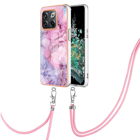 Funda Silicona Gel Goma Patron de Moda Carcasa con Acollador Cordon Lanyard Y07B para OnePlus 10T 5G Purpura Claro