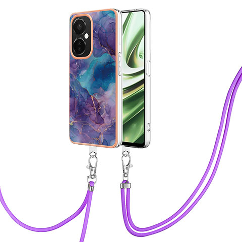 Funda Silicona Gel Goma Patron de Moda Carcasa con Acollador Cordon Lanyard Y07B para OnePlus Nord CE 3 5G Morado