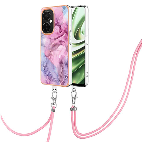 Funda Silicona Gel Goma Patron de Moda Carcasa con Acollador Cordon Lanyard Y07B para OnePlus Nord CE 3 Lite 5G Purpura Claro